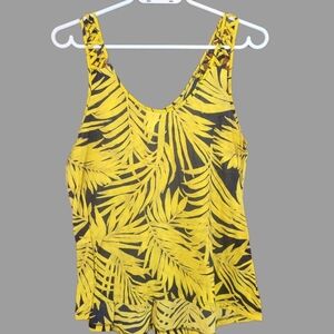 H&M Yellow and Navy Tropical Leaf Print Tank Top S